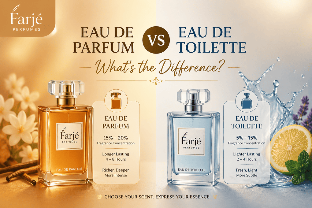 Eau de parfum vs eau de toilette comparison showing concentration and longevity differences