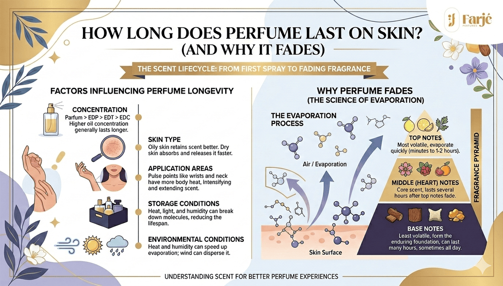 Learn how long the perfume lasts on the skin and why it fades at Farjé Perfumes